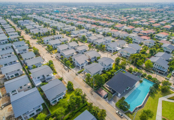 aerial view of home village in bangkok thailand